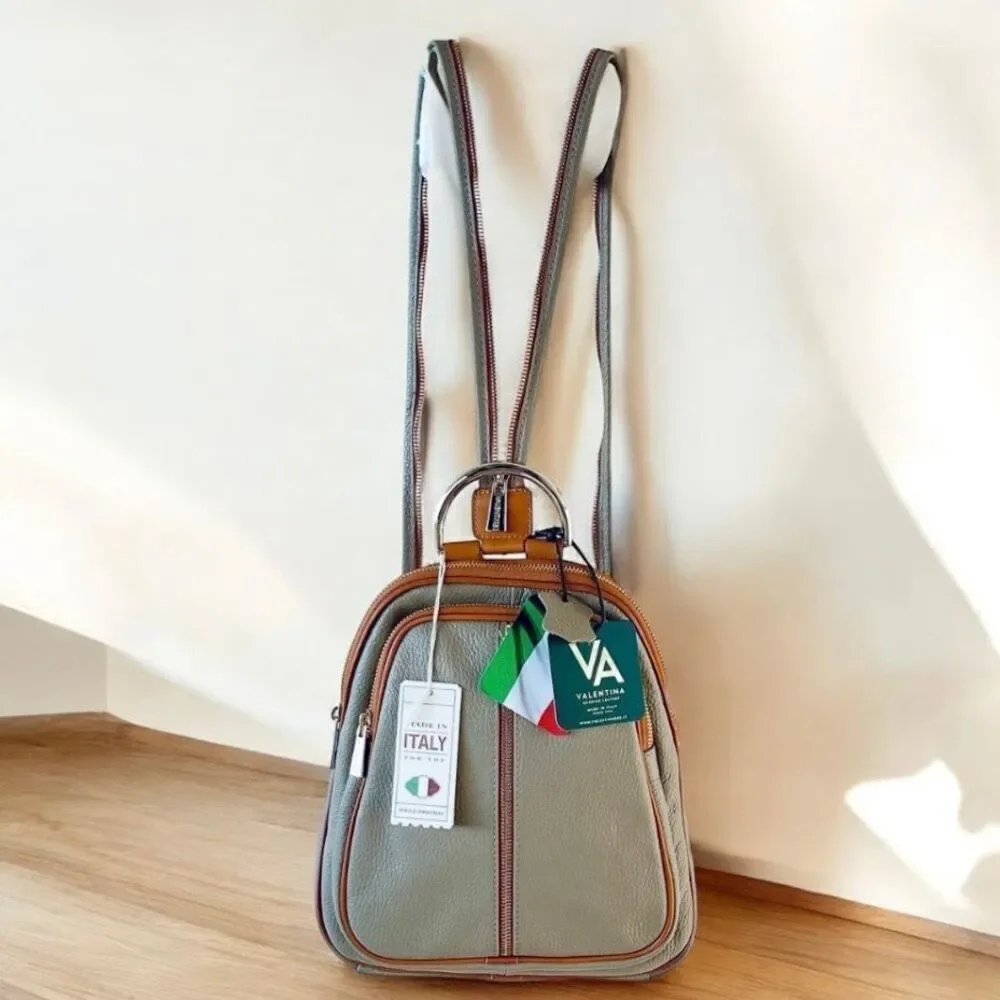NWT Gorgeous Valentina Tan Italian Genuine Leather Convertible Sling Backpack Ba